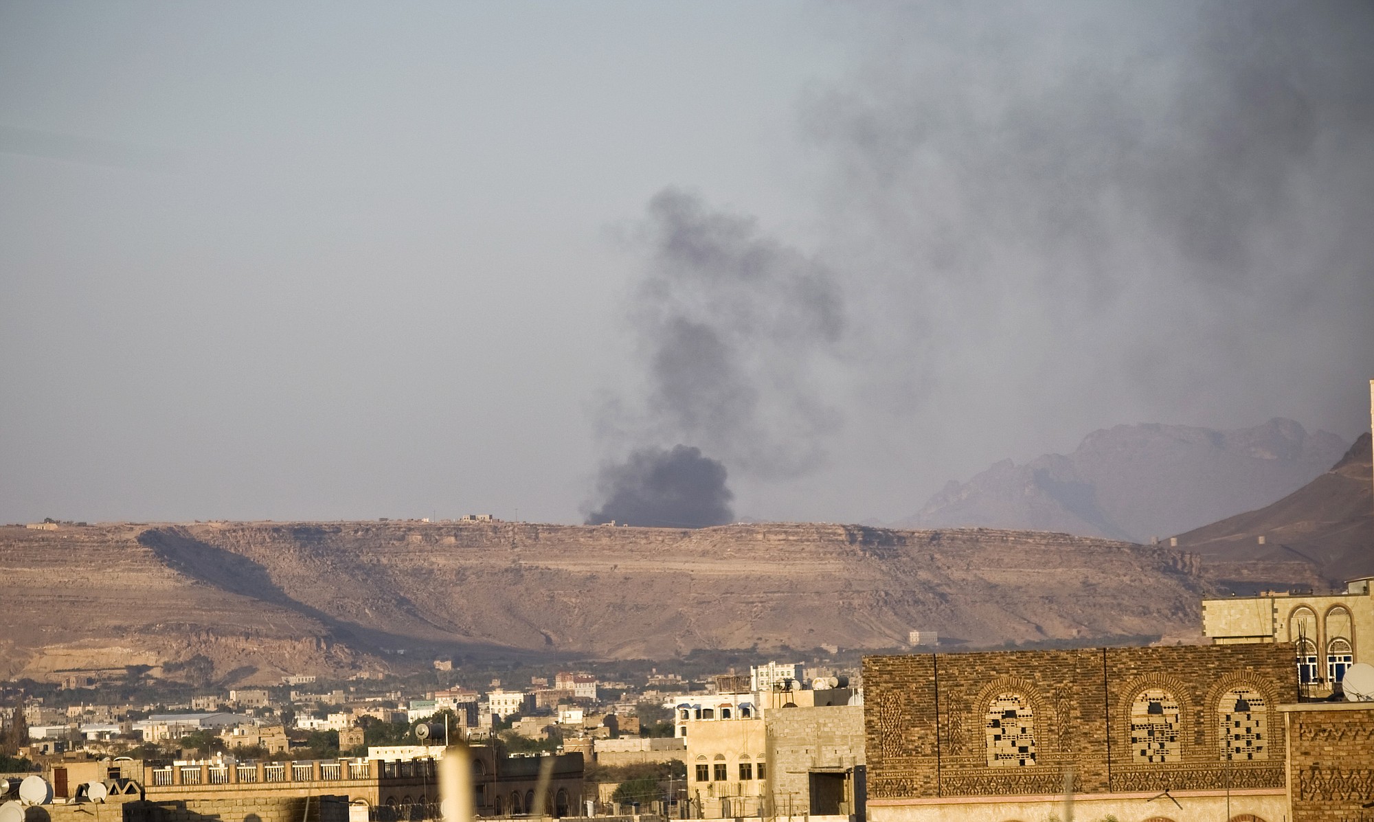 Smoke rises from an area due to Saudi-led airstrikes in Sanaa, Yemen, on Monday.