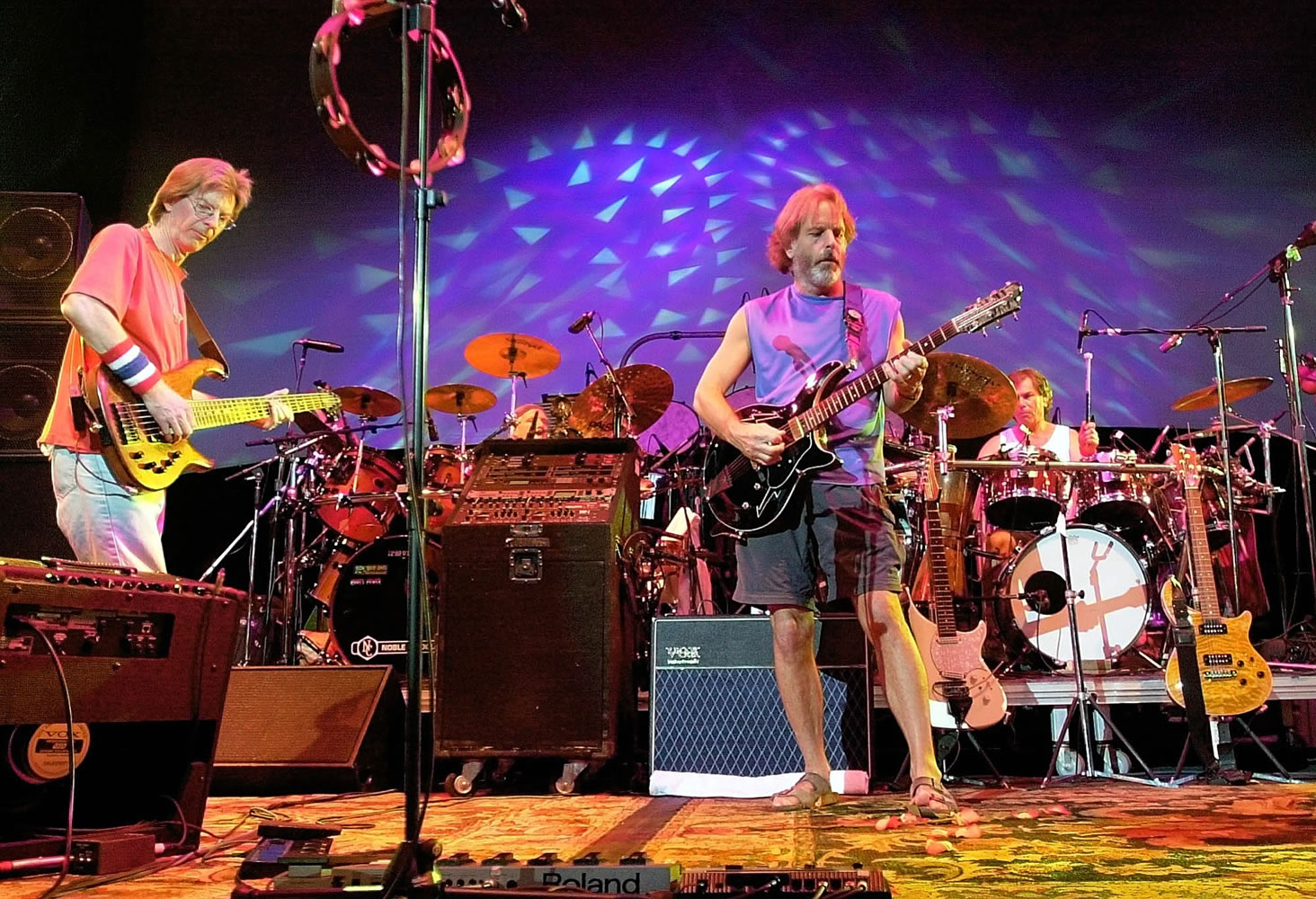 The Grateful Dead, from left, Phil Lesh, Bill Kreutzmann, Bob Weir and Mickey Hart perform Aug. 3, 2002 during a reunion concert in East Troy, Wis.