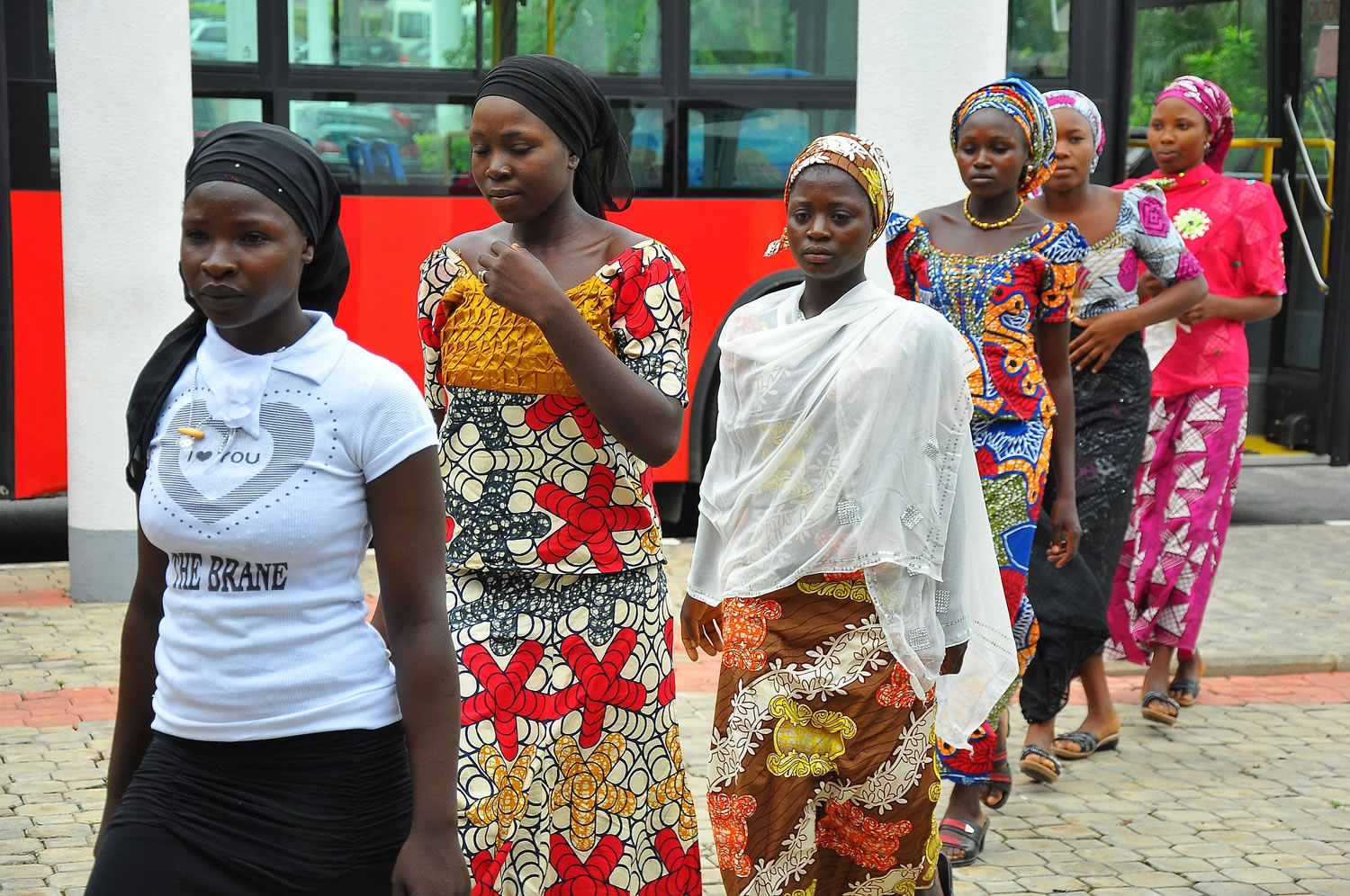 School girls who escaped abduction from the Chibok government secondary school arrive in July for a meeting with Nigeria President Goodluck Jonathan, in Abuja, Nigeria. The taunts wouldn't stop.
