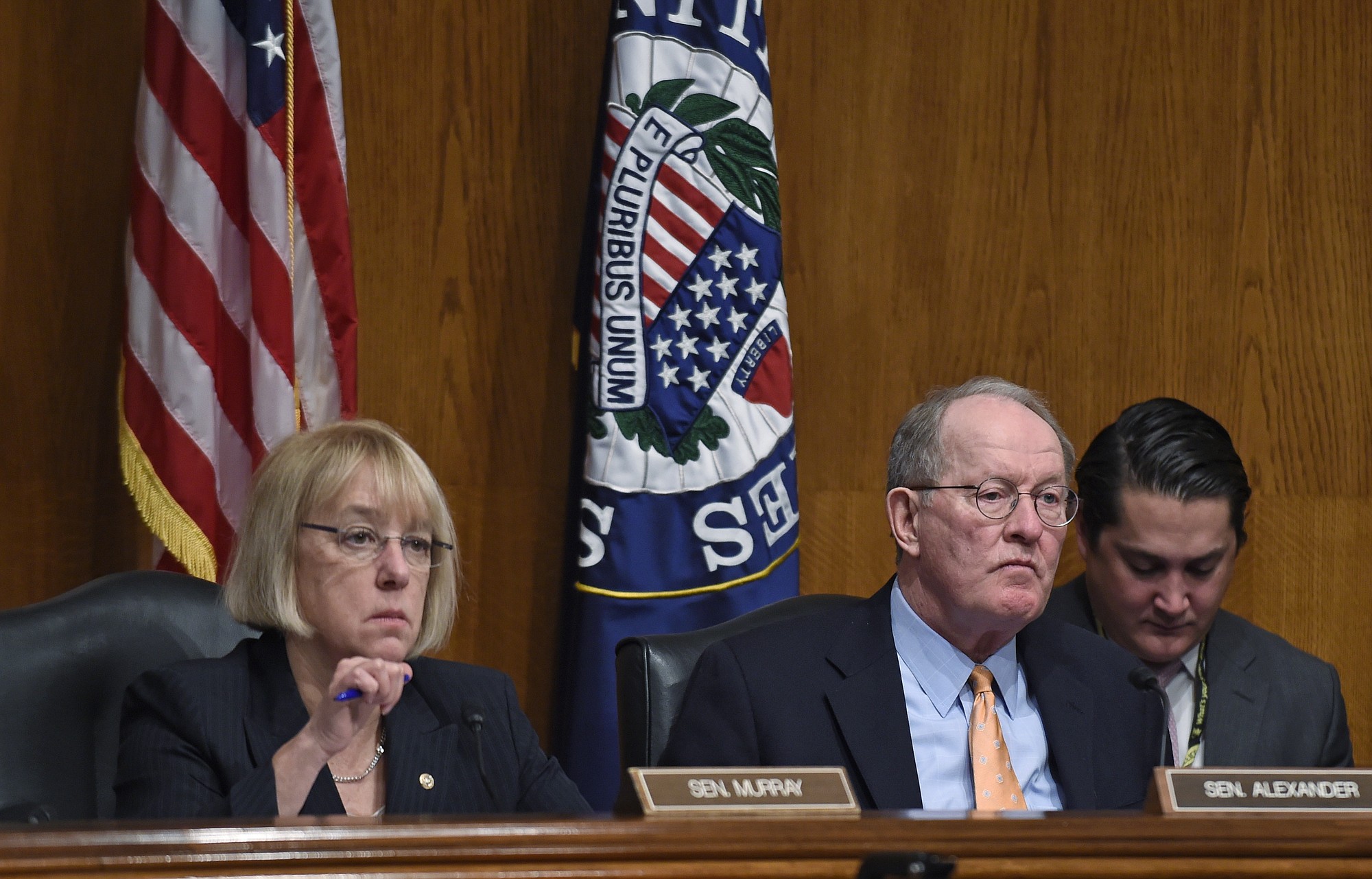 Senate Health, Education, Labor and Pensions Committee Chairman Sen. Lamar Alexander, R-Tenn., sitting next to ranking member Sen. Patty Murray, D-Wash., listens to testimony Jan. 21 during a hearing looking at ways to fix the No Child Left Behind law during a hearing on Capitol Hill in Washington.