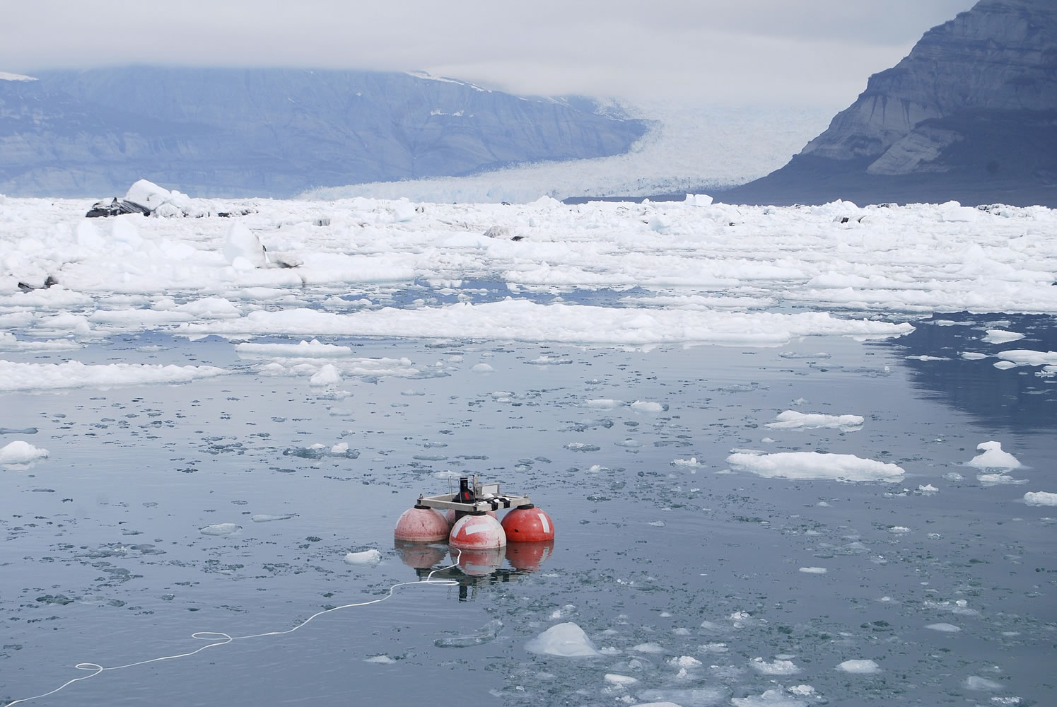 University of Washington files
A hydrophone is deployed in 2009 in Icy Bay, Alaska. Glaciologist Erin Pettit began a research project to find out how calving glacier ice sounded to a humpback whale.