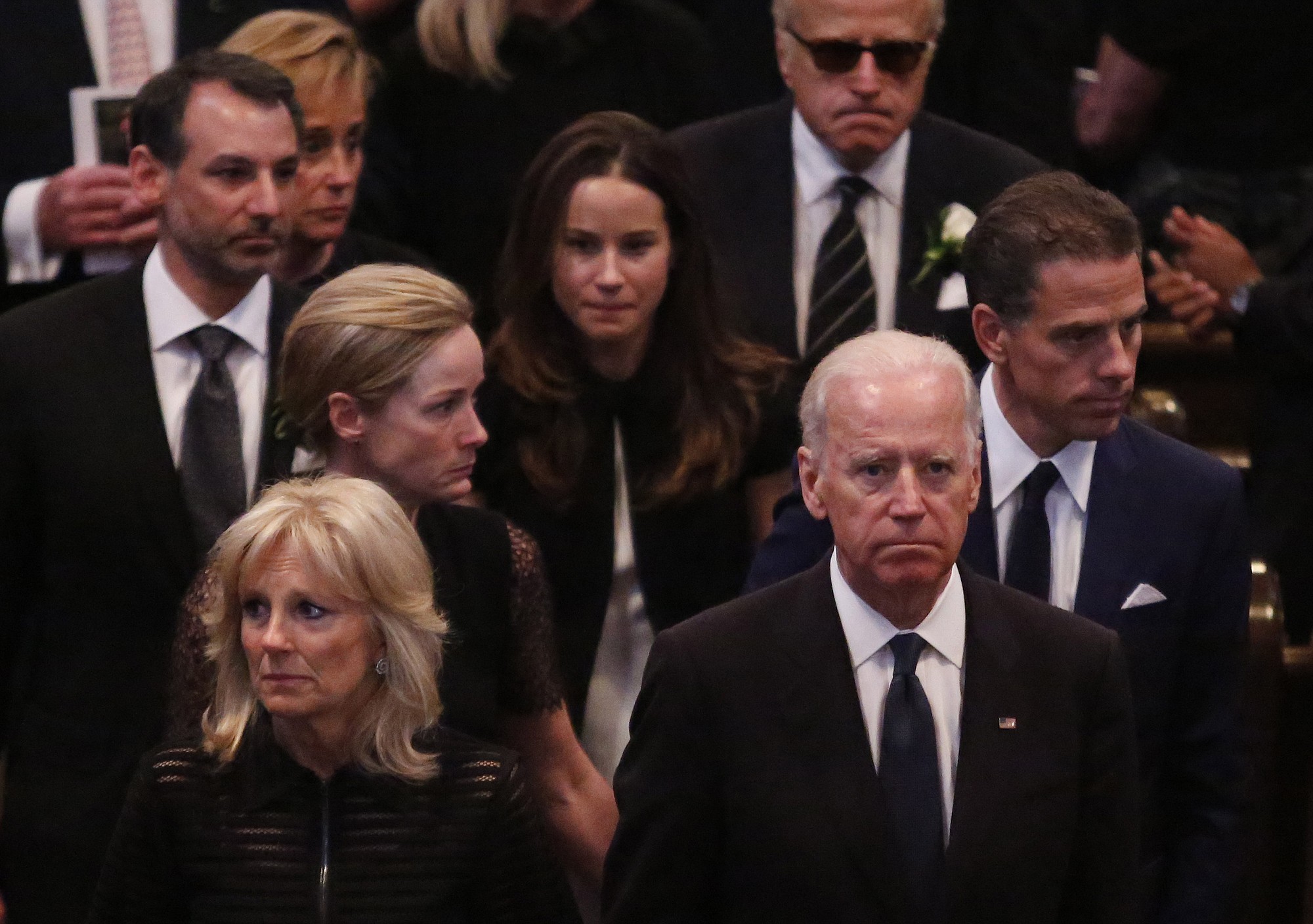 Vice President Joe Biden, his wife Jill Biden, and family members, follow the casket Saturday during funeral services for Biden's son, Beau Biden, at St.