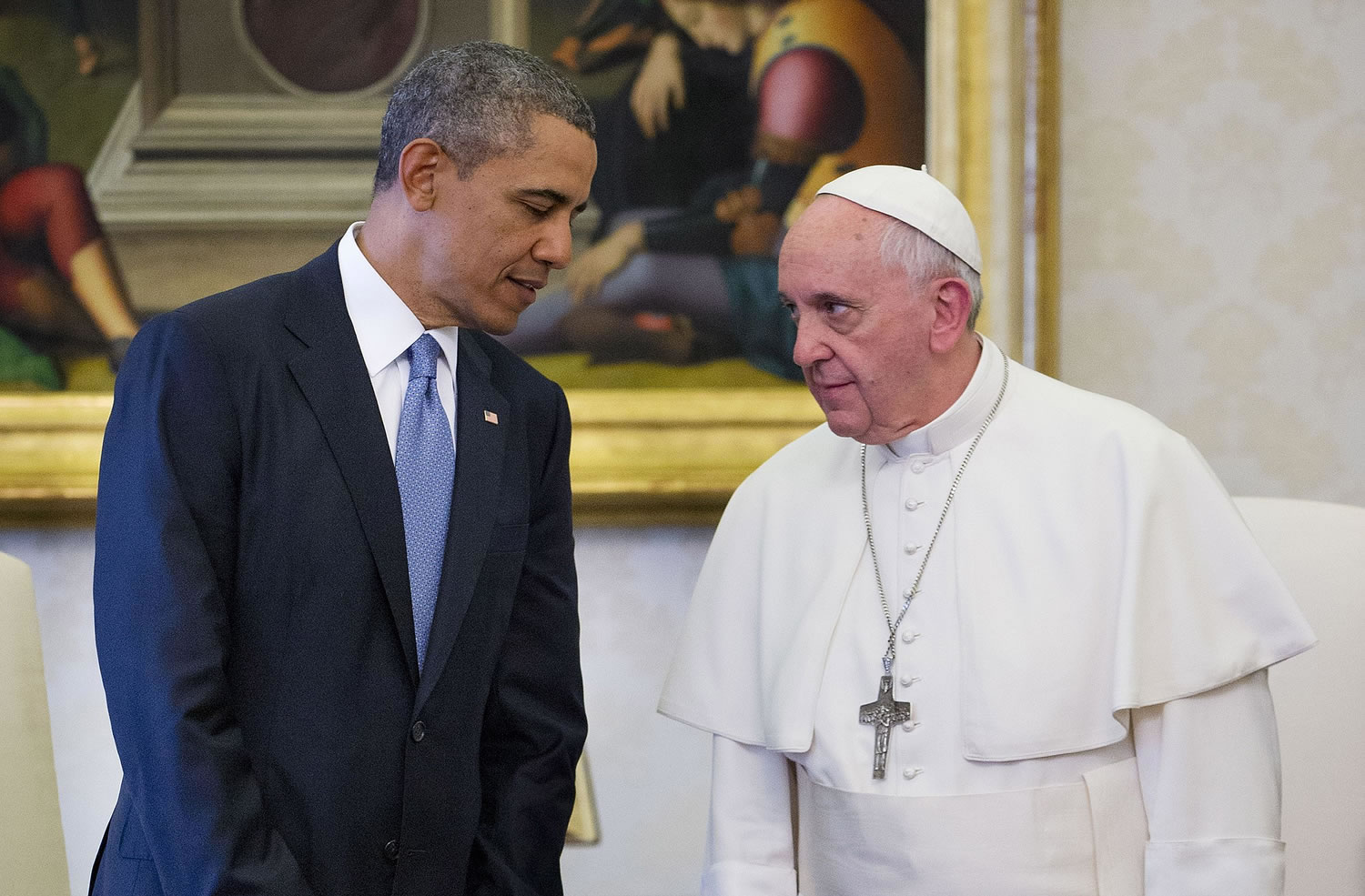 President Barack Obama meets with Pope Francis at the Vatican on March 27, 2014.