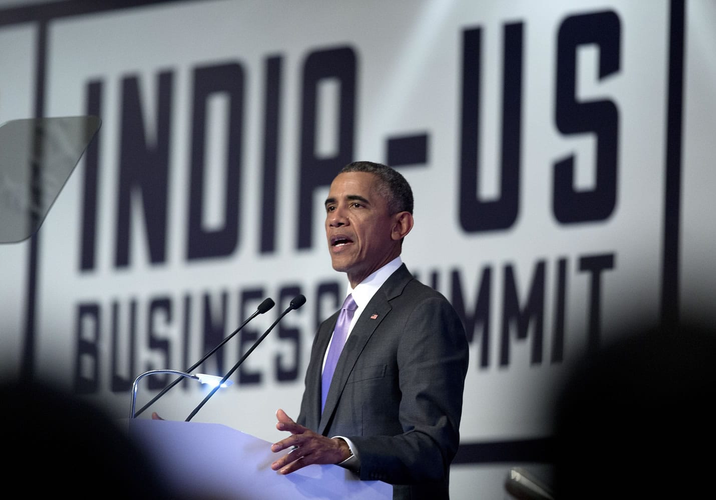 U.S President Barack Obama speaks at the CEO Summit at the Taj Palace Hotel in New Delhi, India, on Monday. Officials in both countries say Obama and Indian Prime Minister Narendra Modi developed an easy chemistry when they first met in Washington last fall.
