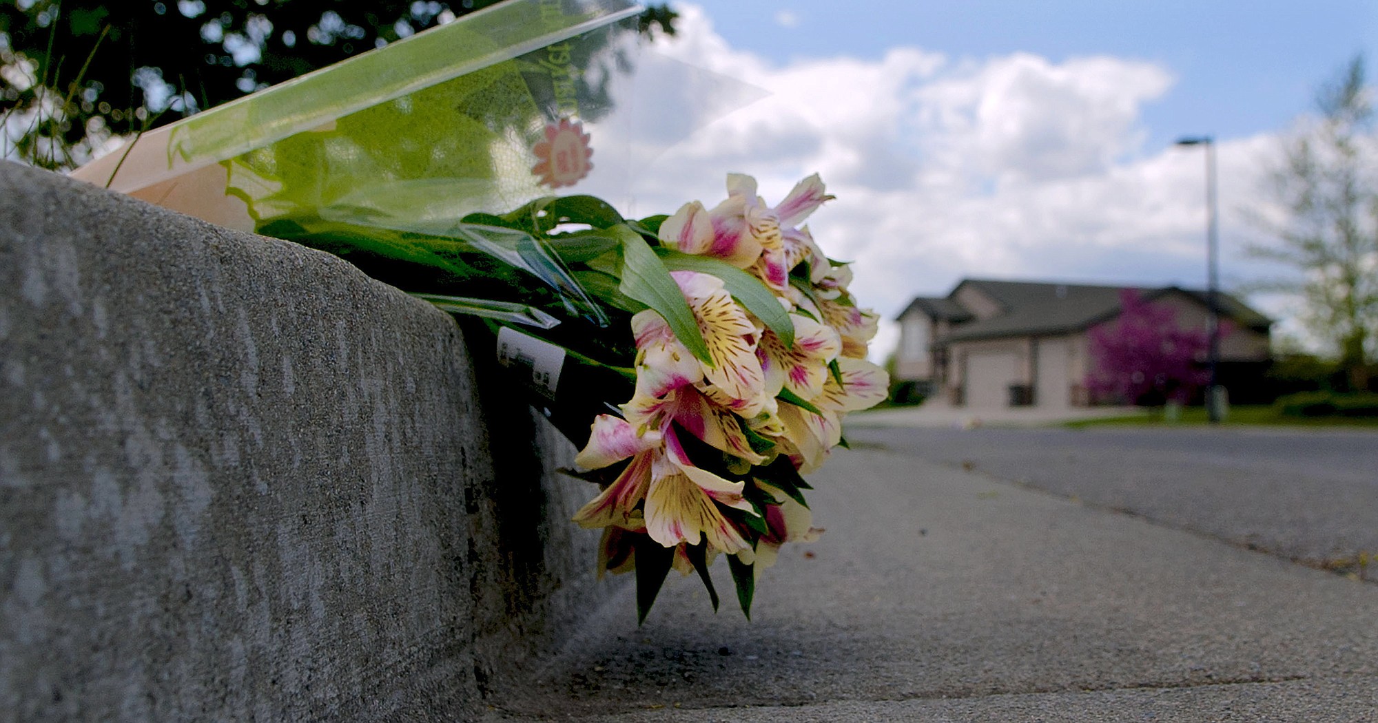Flowers lie on the 2800 block of West Wilbur Avenue in Coeur d'Alene, Idaho on Tuesday after a police officer was shot  while on duty. Police Sgt. Greg Moore was shot Tuesday morning after checking on a suspicious individual.