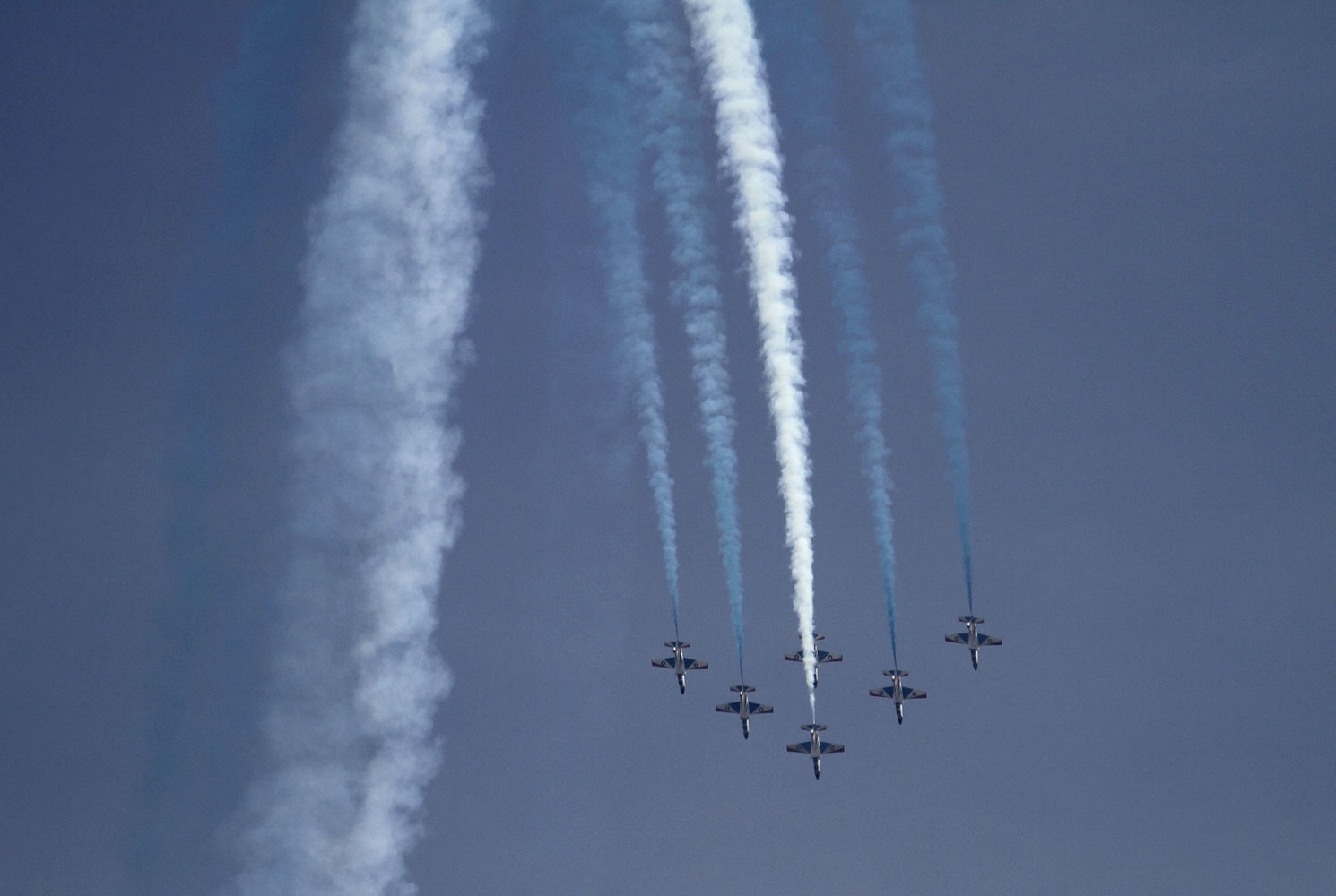 Pakistan Air Force fighter jets demonstrate an aerobatic performance during the Pakistan National Day parade in Islamabad, Pakistan, on Monday.