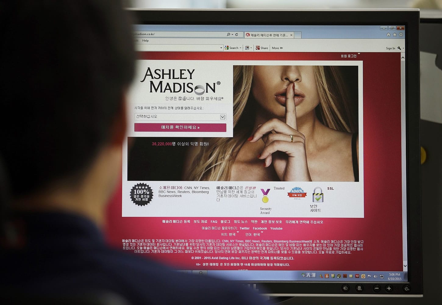 Ashley Madison's Korean web site on a computer screen in Seoul, South Korea.