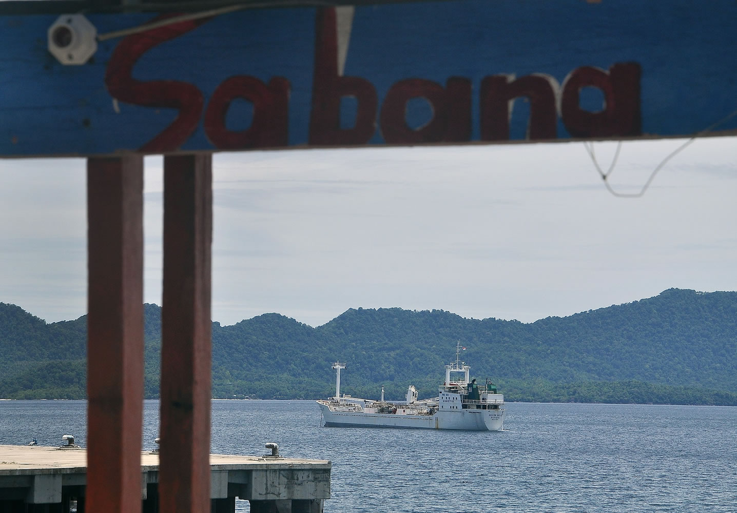Thai-owned cargo ship Silver Sea 2 is anchored off an Indonesian Navy base in Sabang, Aceh province, Indonesia, on Thursday.
