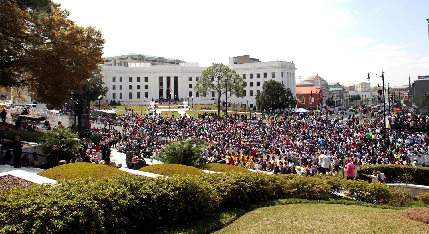 Photos by BUTCH DILL/Associated Press
A crowd gathers Wednesday at the Alabama State Capitol in Montgomery after a march from Selma to mark the anniversary of the 1965 voting rights march.