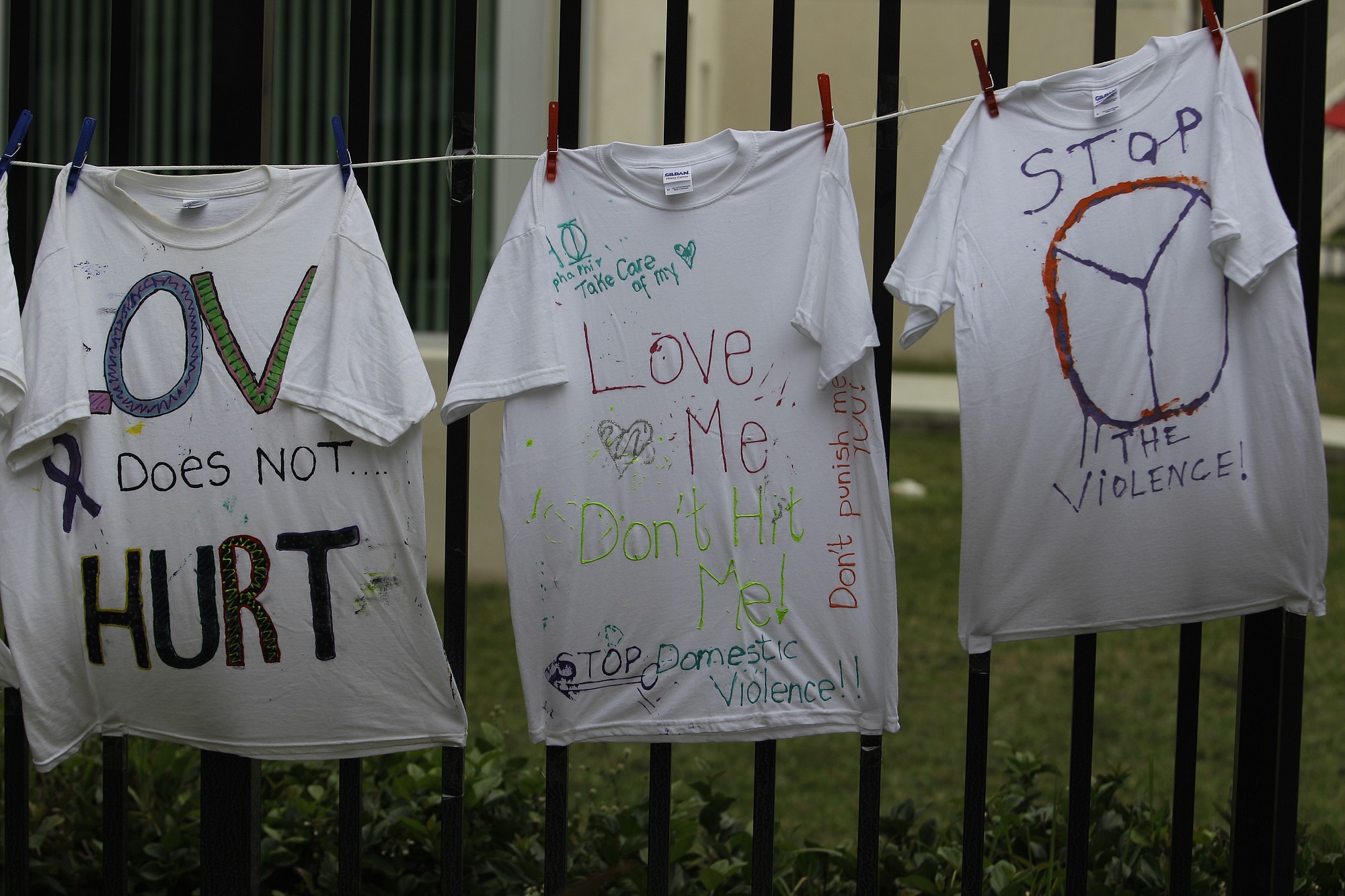 Decorated T-shirts hang Feb. 11 during Barry University's College Brides Walk, to bring awareness of domestic and dating violence in Miami.