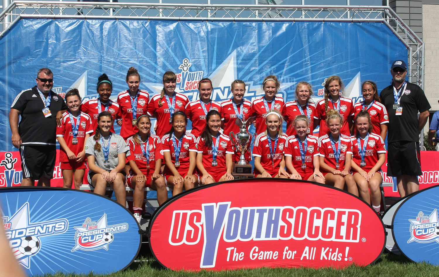 Washington Timbers G97 Green girls soccer team of Vancouver at the awards ceremony for winning the under-17 National Presidents Cup title on Sunday, July 12, 2015, at Overland Park, Kansas.