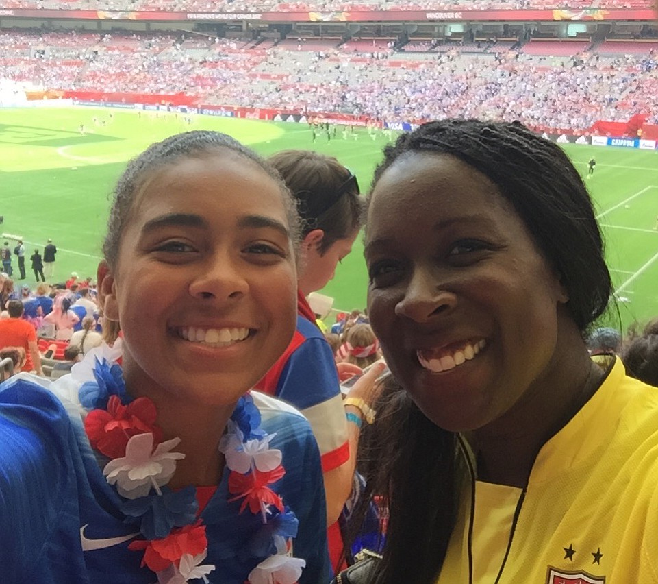 MacKenzie Ellertson, left, with Tina Ellertson at the Women's World Cup in Canada.