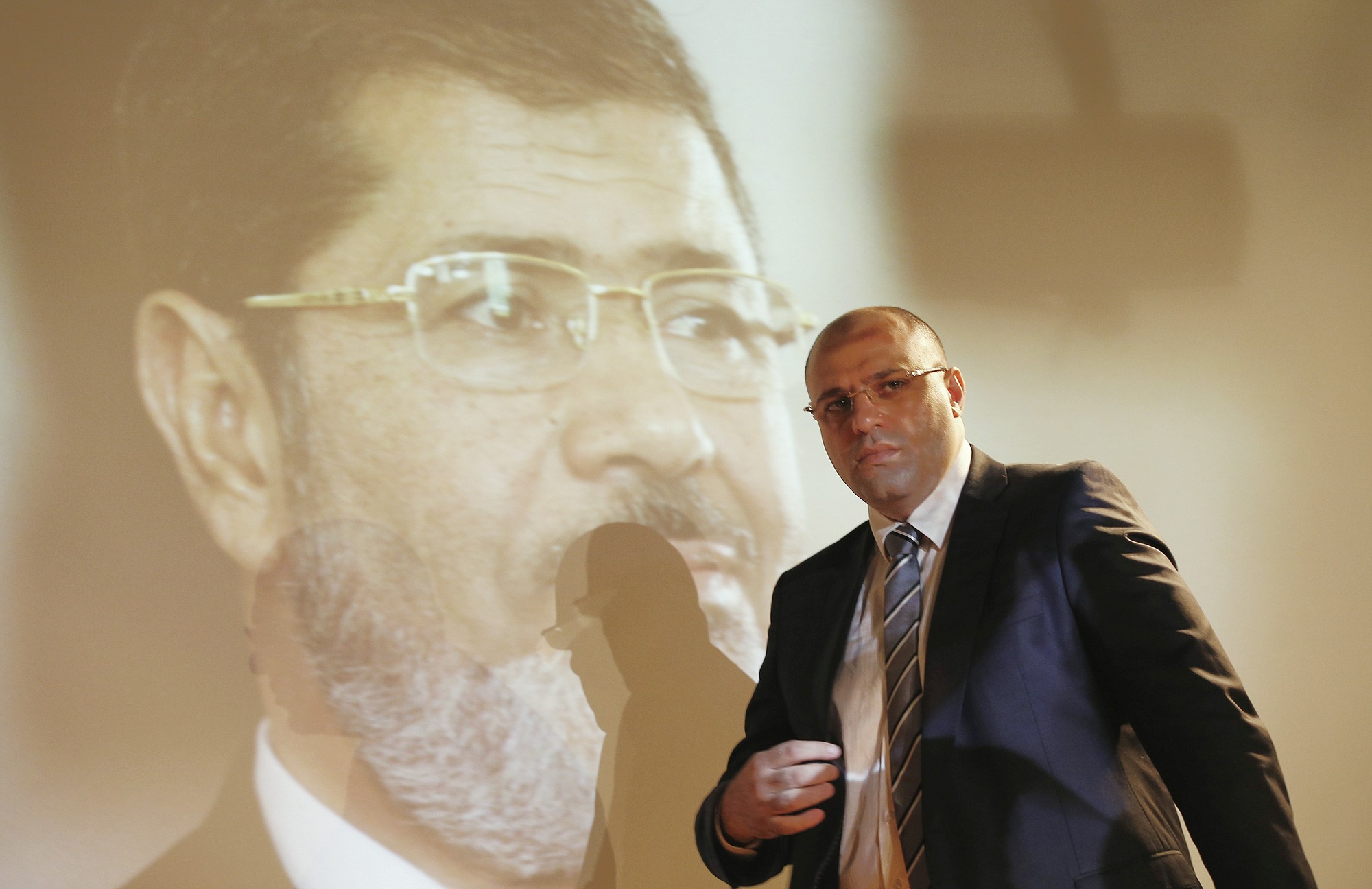 Yehia Hamed, former Investment Minister of ousted Egyptian Islamist President Mohammed Morsi, arrives for a press conference in Istanbul, Turkey, on Tuesday.