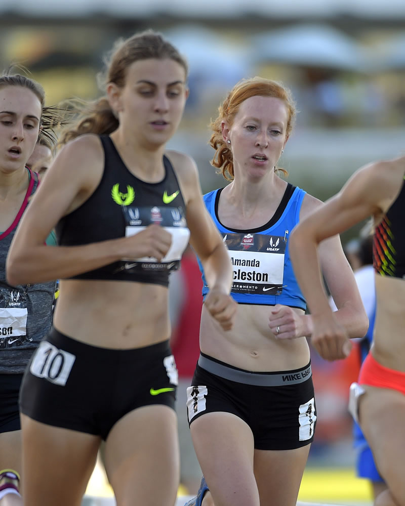 Alexa Efraimson of Camas, far left, trails mary Cain during their heat of the women's 1,500 meters at the U.S.