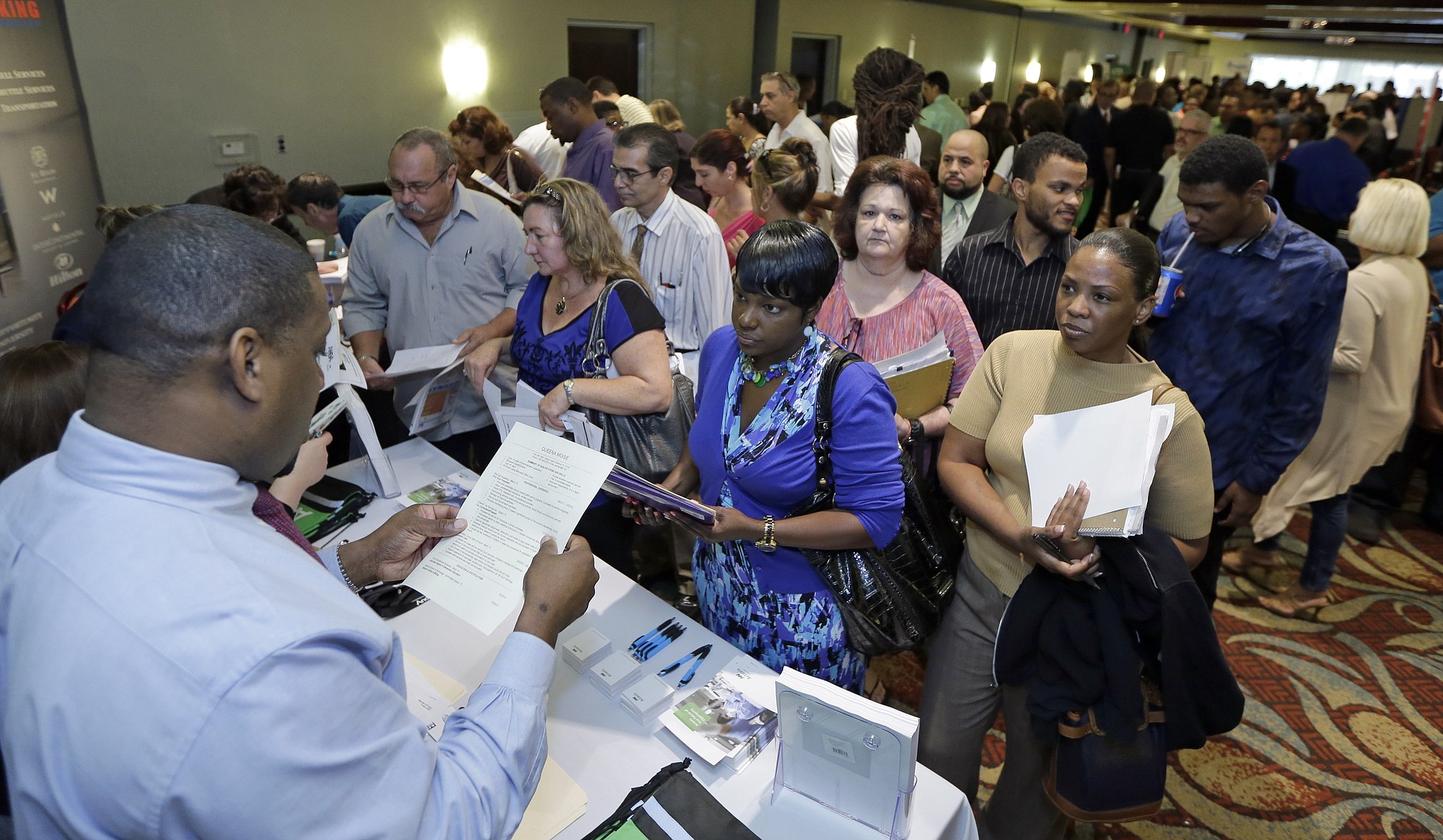 A job fair in Miami Lakes, Fla. The U.S. Labor Department reports on the number of people who applied for unemployment benefits the week ending Jan.