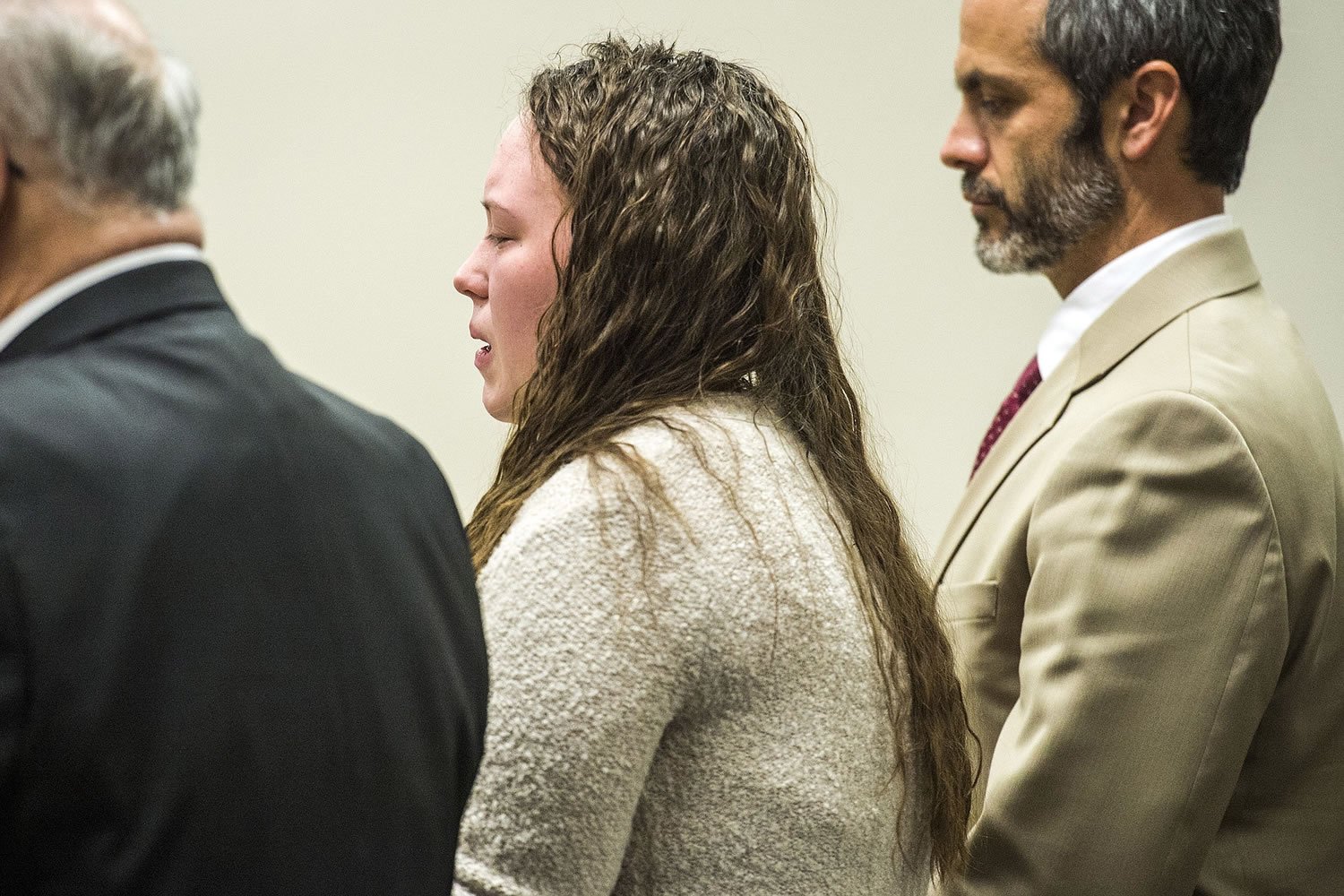 Meagan Grunwald reacts as the guilty verdict is read Saturday in Provo, Utah.