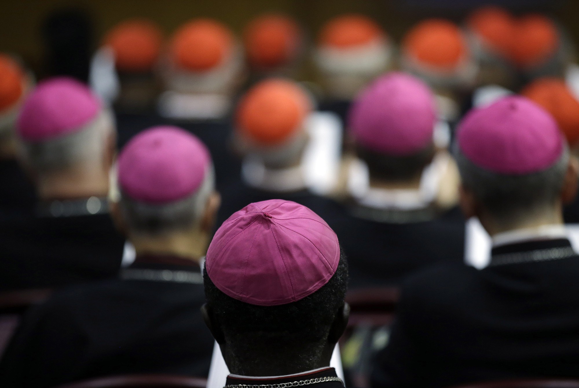 Bishops and Cardinals attend a Monday morning session of a two-week synod on family issues at the Vatican. Catholic bishops scrapped their landmark welcome to gays Saturday, showing deep divisions at the end of a two-week meeting sought by Pope Francis to chart a more merciful approach to ministering to Catholic families.