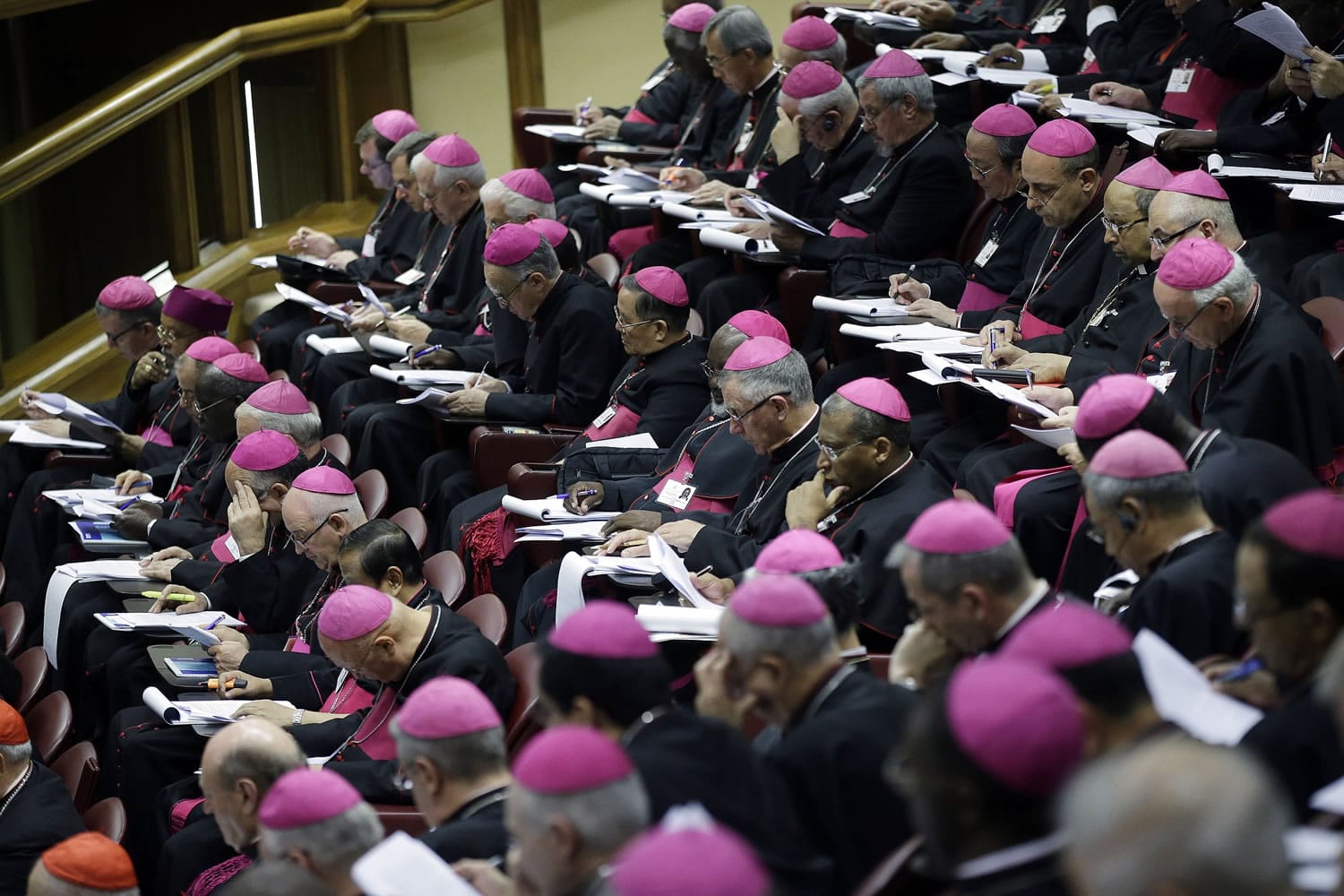Bishops attend a morning session of a two-week synod on family issues at the Vatican on Monday.
