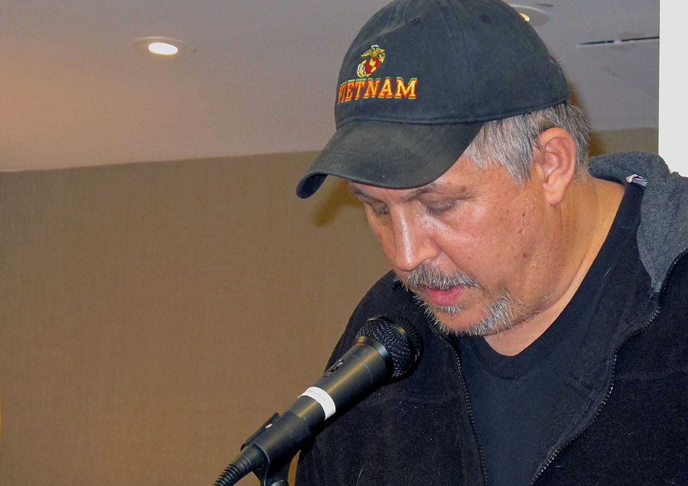 Vietnam veteran Matt Phair reads from his work at the Veterans Writing Workshop in Harrison, N.Y.