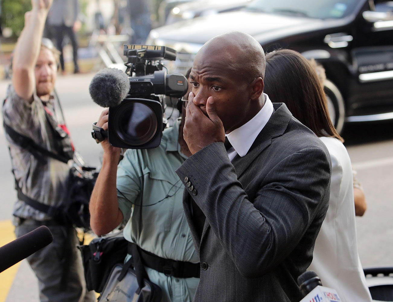 Minnesota Vikings running back Adrian Peterson arrives at court in October in Conroe, Texas.