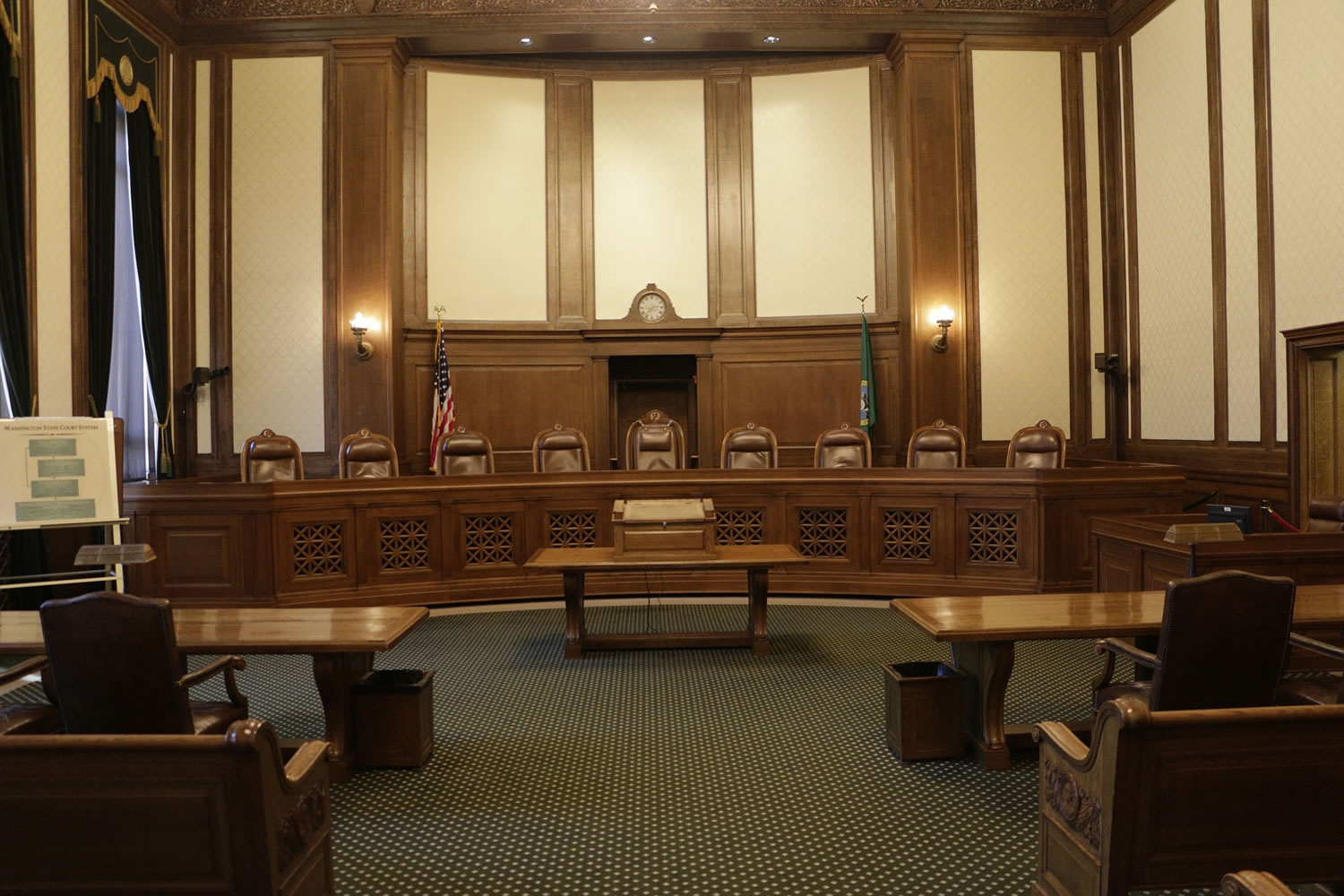 The chambers of the Washington state Supreme Court sit empty Thursday in Olympia.