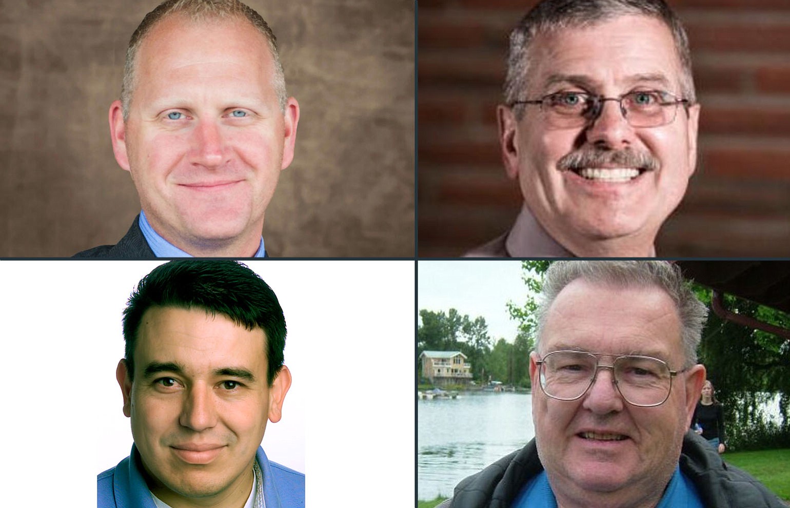 Clockwise from top left: WSP Trooper Will Finn, running to be the next mayor of Woodland; Grover Laseke, 
current Woodland mayor; Jim Graham, former Woodland Mayor; Doug Monge, former Woodland mayor