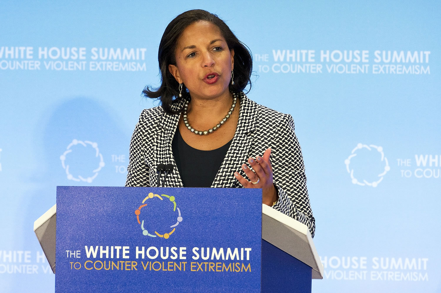 National Security Adviser Susan Rice speaks during the closing session of the Countering Violent Extremism  Summit on Feb.
