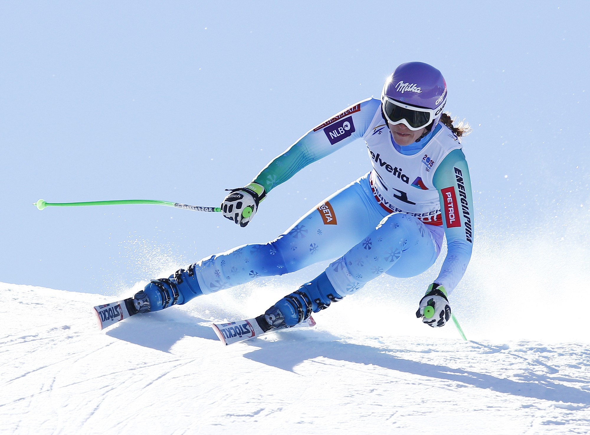 Slovenia's Tina Maze races during the women's downhill at the Alpine skiing world championship on Friday, Feb. 6, 2015, in Beaver Creek, Colo.