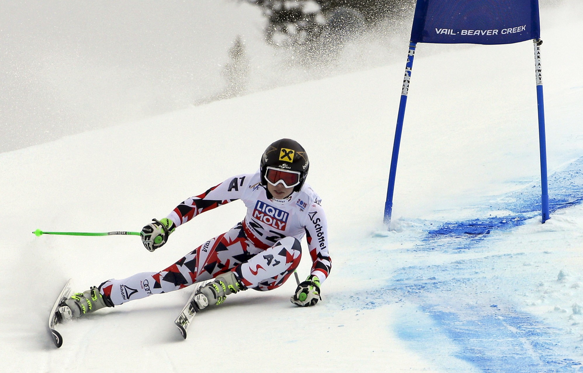 Austria's Anna Fenninger races down the course during the women's super-G competition at the alpine skiing world championships on Tuesday, Feb. 3, 2015, in Beaver Creek, Colo.