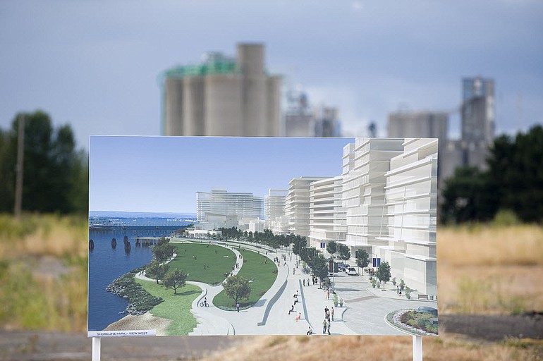 A groundbreaking ceremony was held on the site of the future waterfront development on the Columbia River in Vancouver on Sept. 8, 2010.