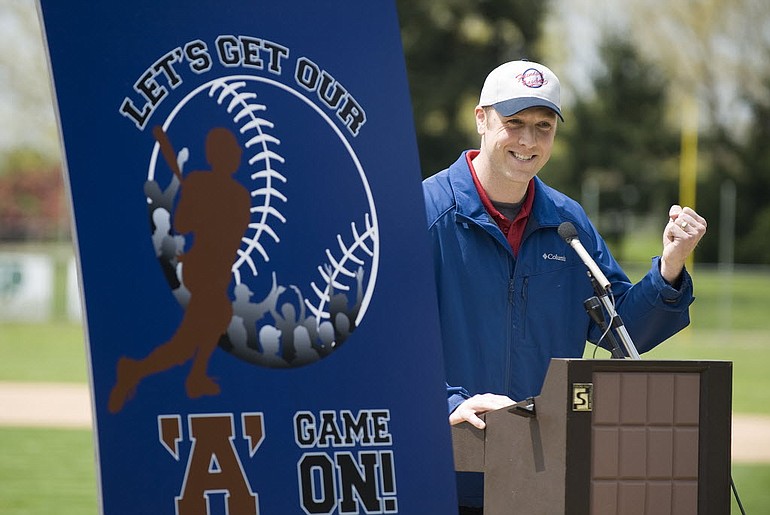 Mike Bomar speaks during a press conference held to discuss the possibility of bringing Class A baseball to Vancouver on Friday, May 13.
