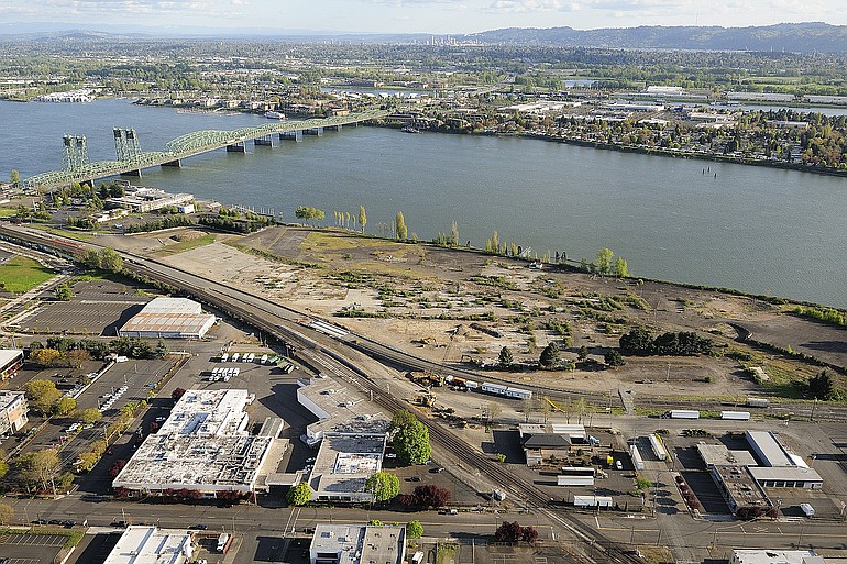 The 32-acre former Boise Cascade waterfront area is seen from the air in 2011.