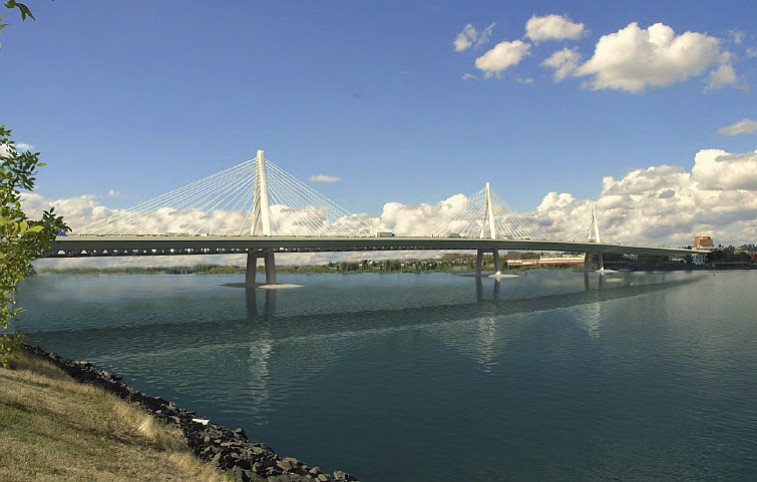 A cable-stayed bridge design, shown here, is one of three alternatives favored by a Columbia River Crossing review team.