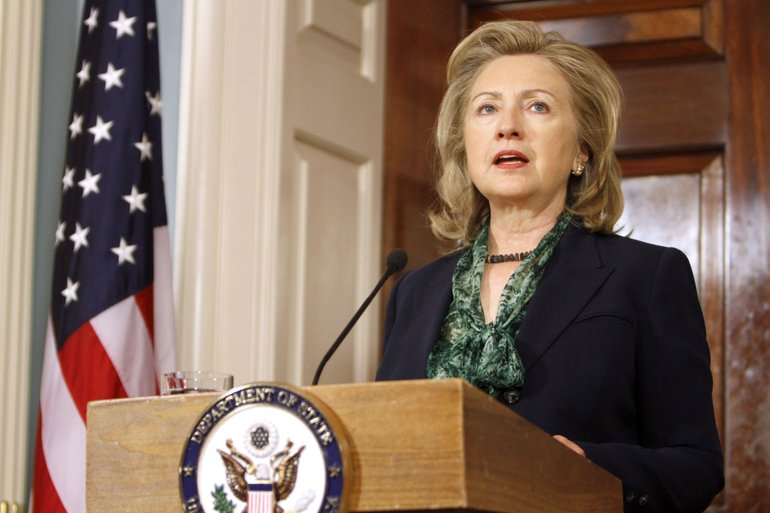 Secretary of State Hillary Rodham Clinton makes a statement regarding the death of Osama bin Laden Monday at the State Department in Washington.
