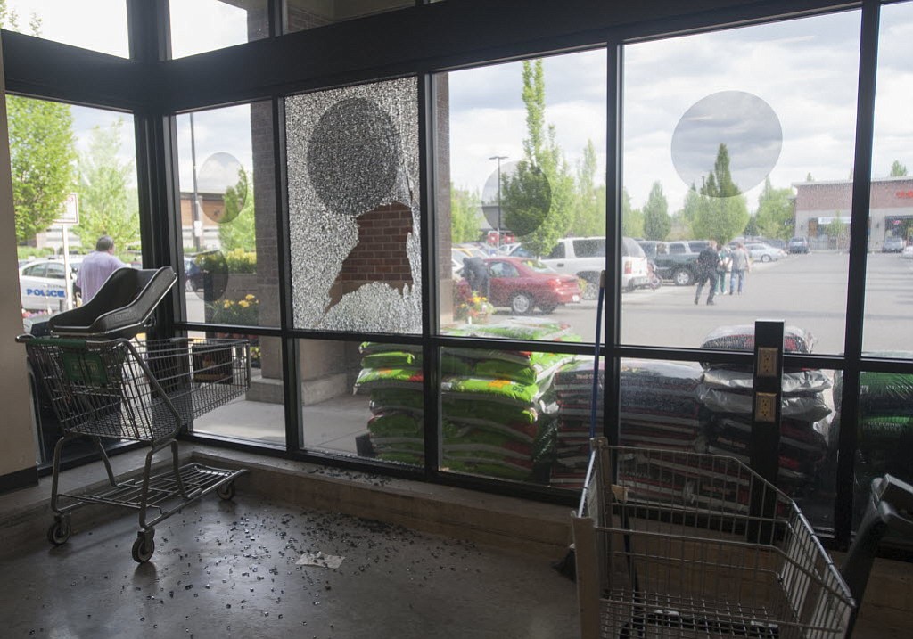 A man shot out a window in the Grand Central Fred Meyer in Vancouver on Monday.