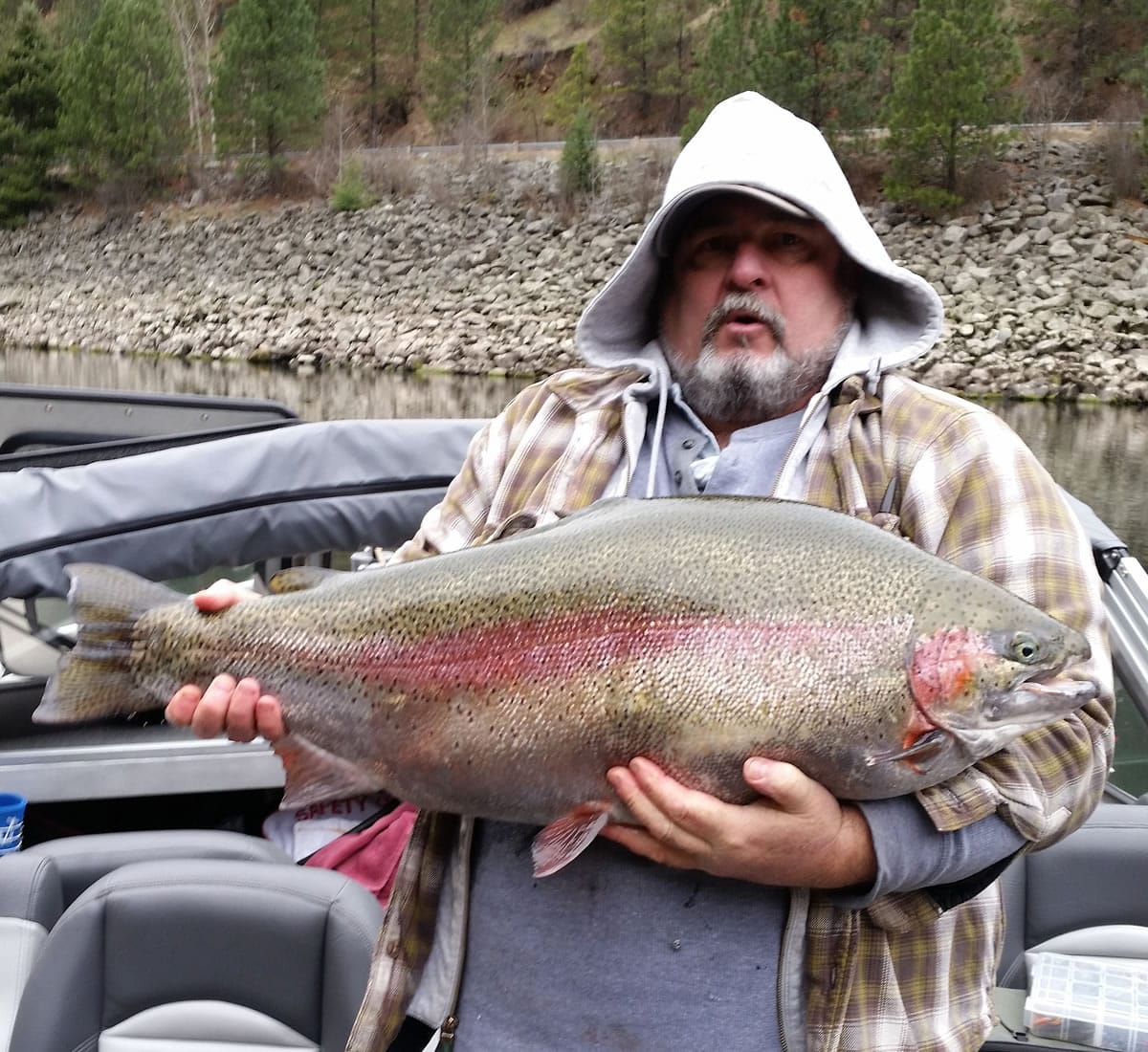 Larry Warren of Orofino, Idaho, with a 28.37 pound rainboat trout he caught below Dworshak Dam on the North Fork of the Clearwater River.