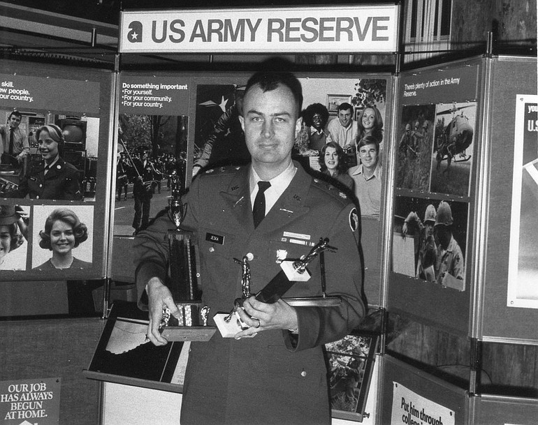 LTC Allan Jeska with 104th Division Marksmanship Trophies won by Division Rifle and Pistol Teams (Circa 1970's)