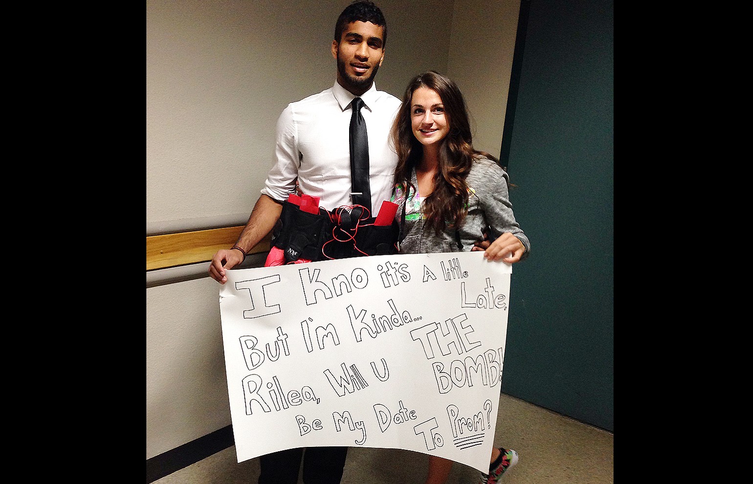 La Center High senior Ibrahim Ahmad strapped fake explosives around his waist this week as part of a stunt to ask Rilea Wolfe to prom.