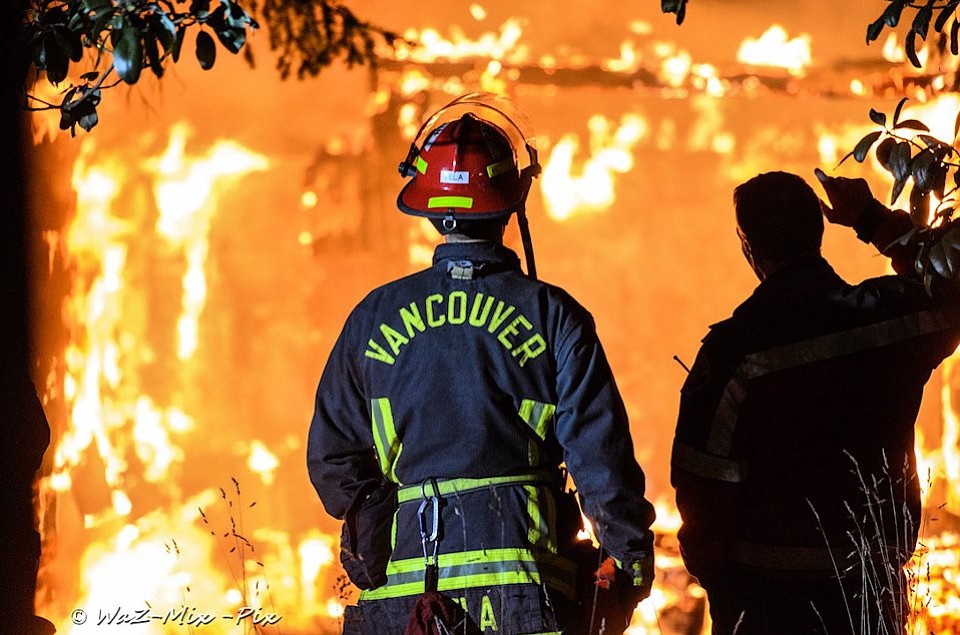Fire consumes an abandoned house in the Sifton area Wednesday, April 3. Residents of the nearby Meadow Wood Apartments complex called to report the fire, along Northeast 124th Avenue just north of Fourth Plain Road, at 5:23 p.m.