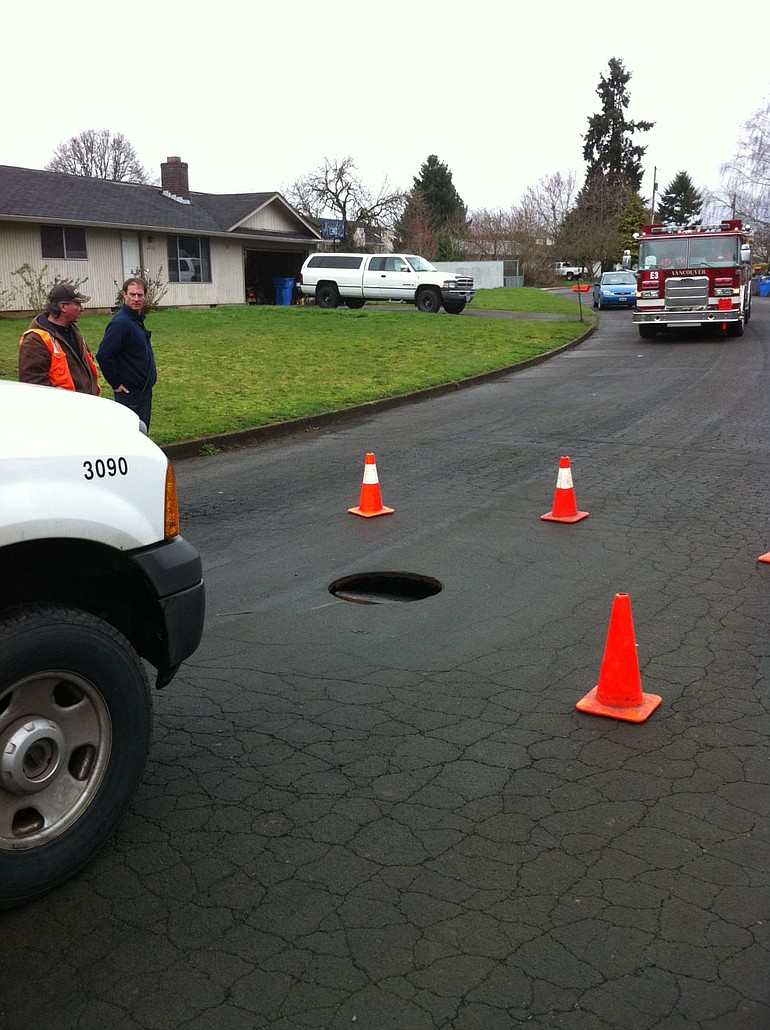Crews are working on a sinkhole discovered this morning on Northeast 32nd Street.