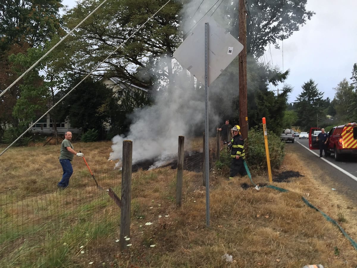 Camas firefighters quickly doused a small grass fire Friday morning that is believed to have been started by a squirrel.