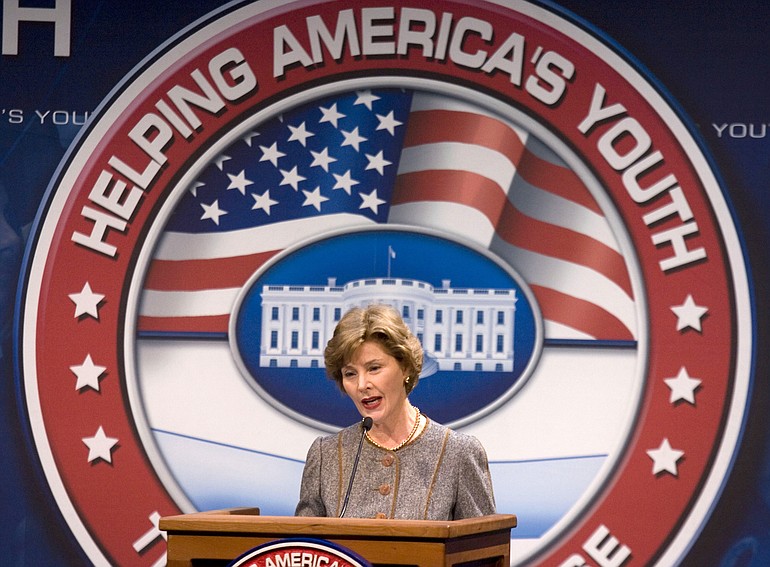 Former first lady Laura Bush, shown in this 2008 photo, will speak at the annual Authors &amp; Illustrators Dinner and Silent Auction on Dec.