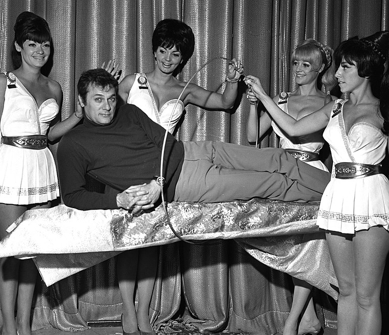 This Nov. 2, 1967 photo provided by the Las Vegas News Bureau shows Tony Curtis starring in &quot;Hollywood Palace&quot;, a weekly variety show, at Caesars Palace in Las Vegas. Curtis, died of cardiac arrest Wednesday Sept. 29, 2010 at his Las Vegas area home.
