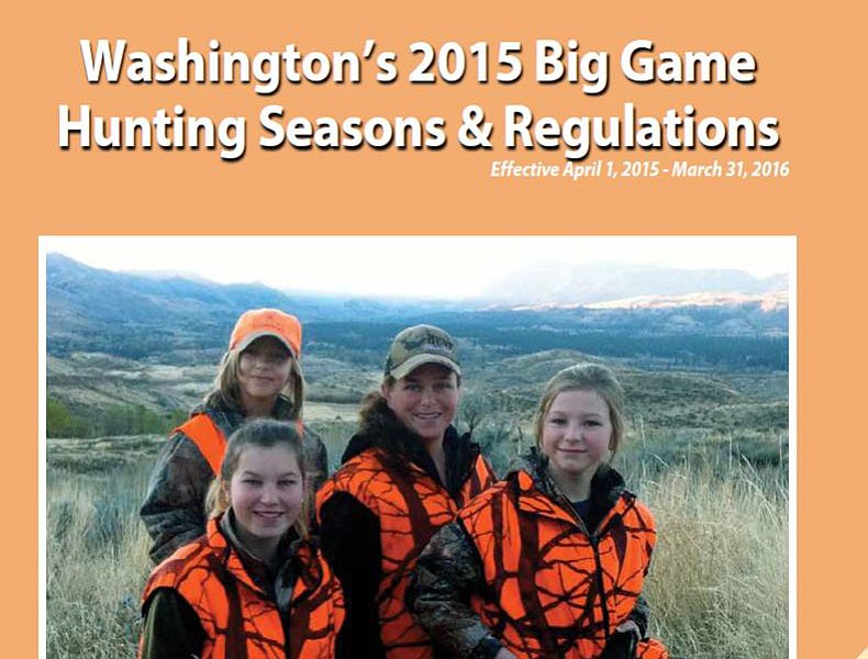 A mother and her daughters posed during a hunting trip are featured on the cover of Washington's 2015 hunting regulations pamphlet.
