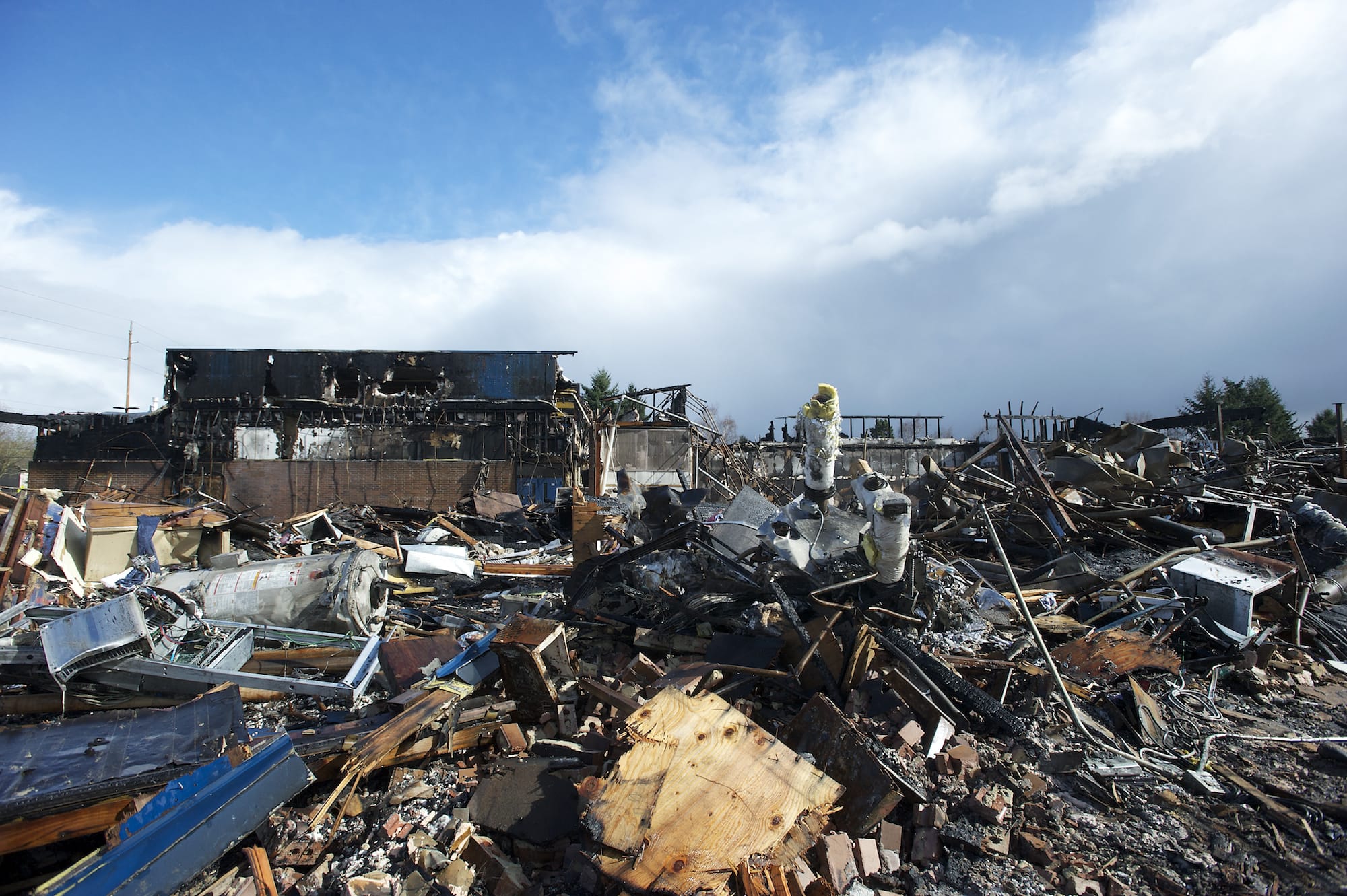 The burned-out shell of Crestline Elementary School about three weeks after the fire on Feb.