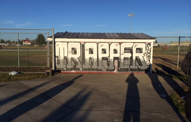 Two Fort Vancouver High School students were among a group of teens who painted this mural on the school's softball dugout in January at the request of the softball coach.