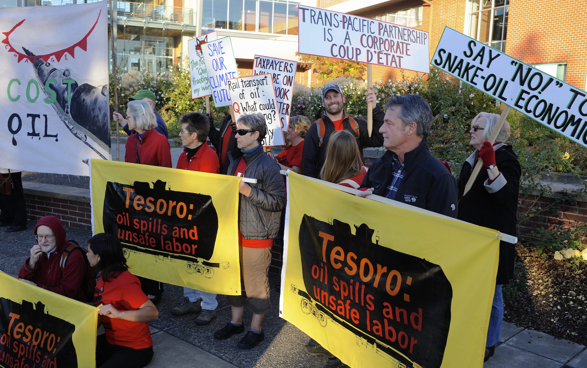 Opponents of the proposed oil terminal at the Port of Vancouver have staged public protests and have urged the Vancouver City Council to take a stand against the Tesoro-Savage proposal.