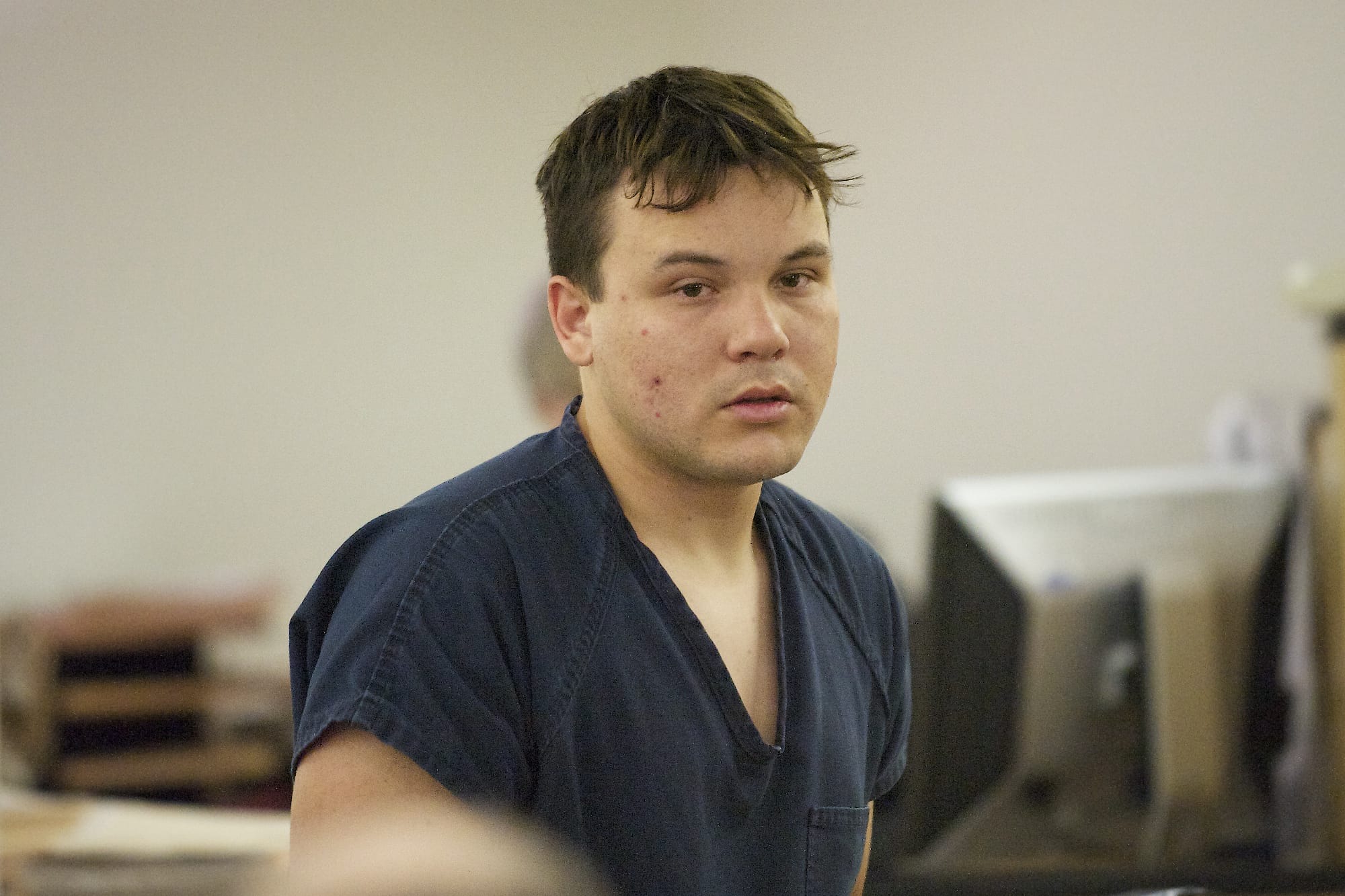 Keven Carlson-Aguilar appears in Clark County Superior Court on Jan. 28.