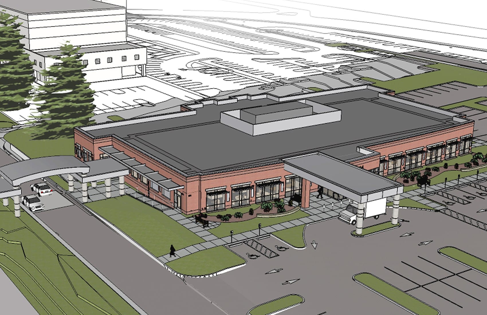 Rendering of planned primary care clinic for the Vancouver VA campus.