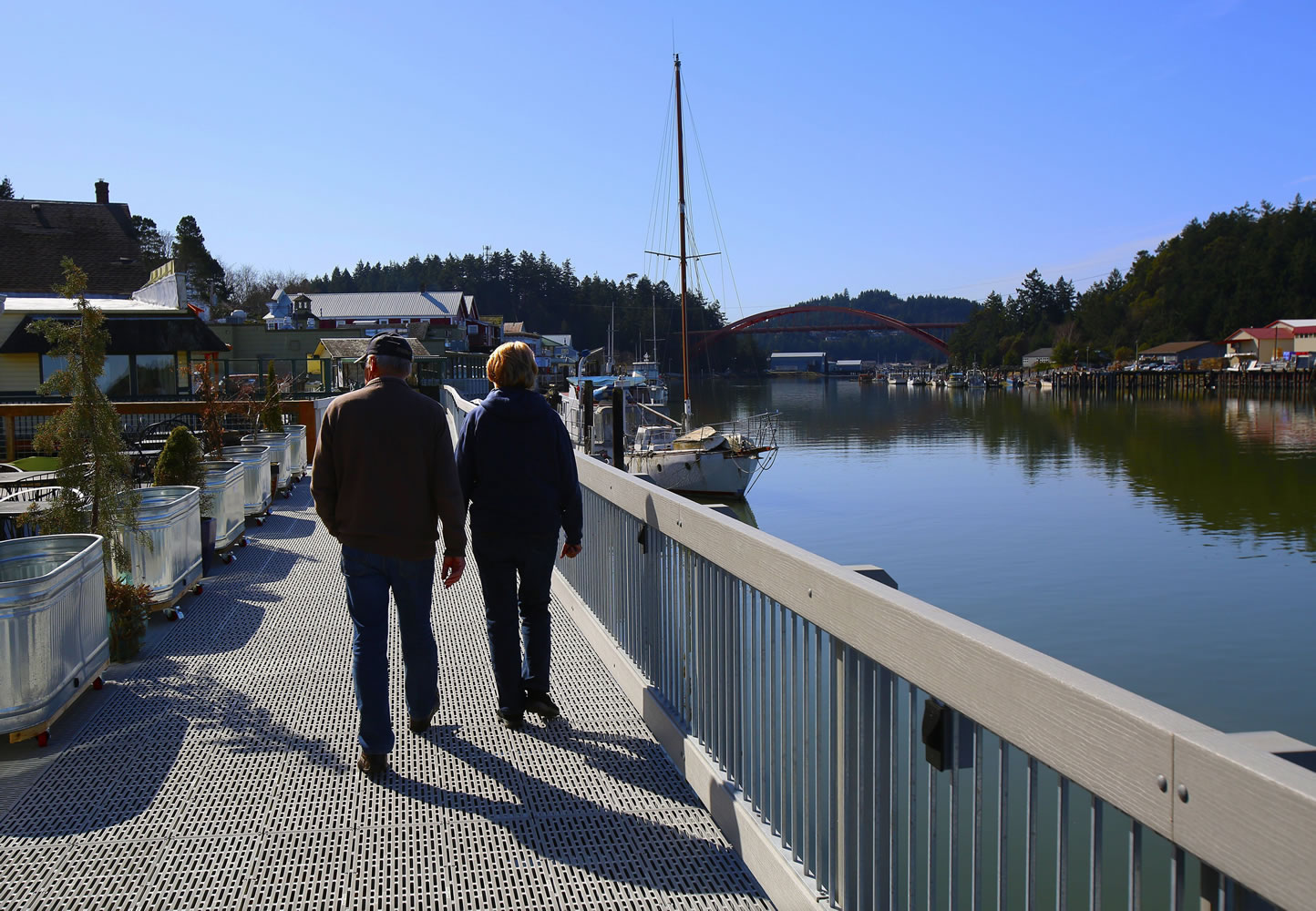 A new boardwalk provides easy access to the La Conner waterfront along the Swinomish Channel.